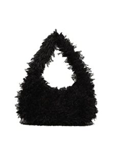verdusa women’s faux fur fluffy hobo bag furry handbag purse black one-size