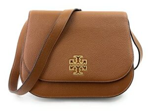 tory burch britten pebbled leather saddle bag (moose) with gold tone hardware