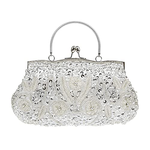 COAIMANEY Womens Vintage Floral Beaded Rhinestone Embroidery Clutch Purse Evening Handbag Shoulder Bag for Wedding Party Prom