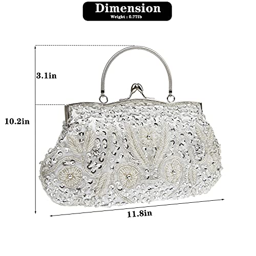 COAIMANEY Womens Vintage Floral Beaded Rhinestone Embroidery Clutch Purse Evening Handbag Shoulder Bag for Wedding Party Prom