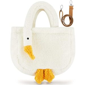 Chunful Goose Bag Cute Plush Goose Bag Lambswool Fur Goose Tote Handbag Crossbody Bag Funny Novelty Goose Bag Fuzzy Bag Soft Shoulder Bag with Removable Cross-body Bag Strap for Women Girls Gift