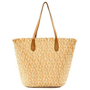 straw tote beach shuolder handbag travel large tassels woven crossbody wicker boho zipper lightweight shopping bags women (khaki)