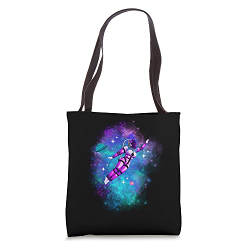 Spacewoman in a suit drifting in space Tote Bag