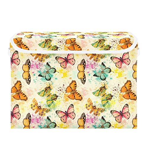 Caikeny Butterfly Storage Basket Retro Animal Storage Bin Box with Lids and Handle Large Collapsible Storage Cube Box for Shelves Bedroom Closet Office 16.5x12.6x11.8 In