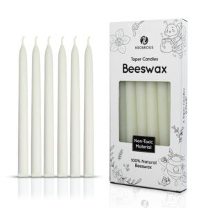 neomious 6 pcs beeswax taper candles, white candle sticks, natural white tapered candles, 10 inch dripless taper candles, bees wax candle stick for home decor, christmas, shabbat, thanksgiving