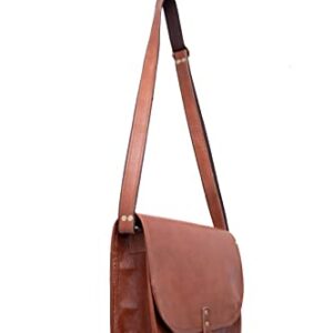 DEENIT'S Brown Full Grain Genuine Leather Sling Bag Handmade Womens stylish Crossbody Small Bag (9x11x3)