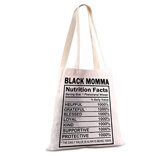 JXGZSO Black Mom Nutrition Facts Tote Bag Melanin Mother Gift African American Gifts for Women (Black Momma tote)