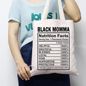 JXGZSO Black Mom Nutrition Facts Tote Bag Melanin Mother Gift African American Gifts for Women (Black Momma tote)