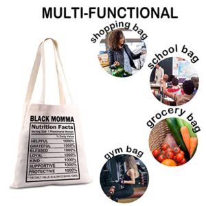 JXGZSO Black Mom Nutrition Facts Tote Bag Melanin Mother Gift African American Gifts for Women (Black Momma tote)