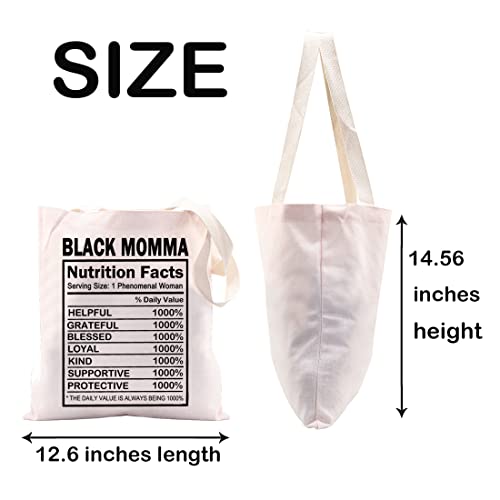 JXGZSO Black Mom Nutrition Facts Tote Bag Melanin Mother Gift African American Gifts for Women (Black Momma tote)