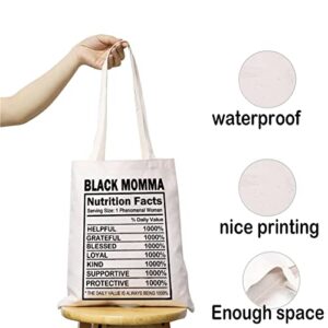 JXGZSO Black Mom Nutrition Facts Tote Bag Melanin Mother Gift African American Gifts for Women (Black Momma tote)