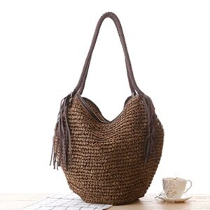 liuzh casual straw women shoulder bags wicker woven handbags rattan summer beach bag large capacity tote lady big (color : c, size : 1)