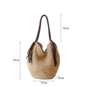 LIUZH Casual Straw Women Shoulder Bags Wicker Woven Handbags Rattan Summer Beach Bag Large Capacity Tote Lady Big (Color : C, Size : 1)