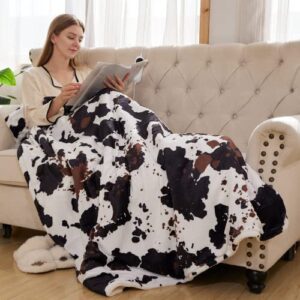 cow print heated blanket electric throw,soft fleece cozy cow blankets for couch sofa bed office 50×60 inches