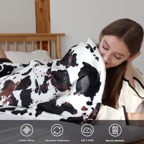 Cow Print Heated Blanket Electric Throw,Soft Fleece Cozy Cow Blankets for Couch Sofa Bed Office 50x60 inches