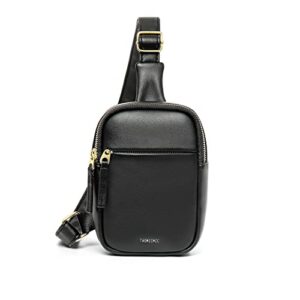 small crossbody sling bag fanny faux leather cell phone purse chest bag fanny packs for women men teen girls fashionable-black