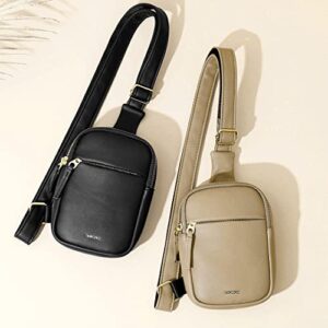 Small Crossbody Sling Bag Fanny Faux Leather Cell Phone Purse chest bag Fanny Packs for Women Men Teen Girls fashionable-black