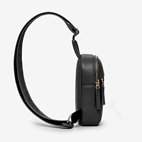 Small Crossbody Sling Bag Fanny Faux Leather Cell Phone Purse chest bag Fanny Packs for Women Men Teen Girls fashionable-black