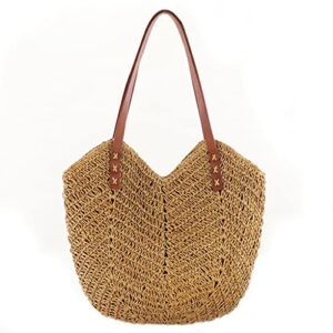 quul bags women handmade woven basket tote summer boho beach holiday travel female shoulder handbags (color : d, size : 1)