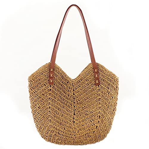 QUUL Bags Women Handmade Woven Basket Tote Summer Boho Beach Holiday Travel Female Shoulder Handbags (Color : D, Size : 1)