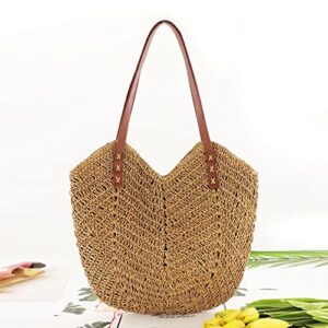 QUUL Bags Women Handmade Woven Basket Tote Summer Boho Beach Holiday Travel Female Shoulder Handbags (Color : D, Size : 1)