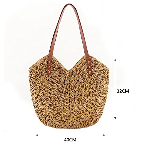 QUUL Bags Women Handmade Woven Basket Tote Summer Boho Beach Holiday Travel Female Shoulder Handbags (Color : D, Size : 1)