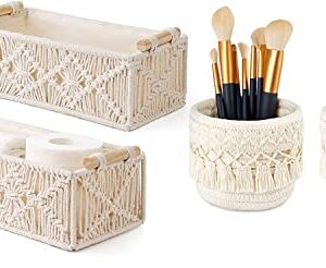 Mkono 4 Pcs Macrame Storage Baskets Boho Decor Box Makeup Brush Holder Organizer