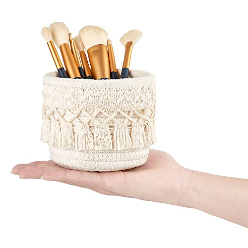 Mkono 4 Pcs Macrame Storage Baskets Boho Decor Box Makeup Brush Holder Organizer