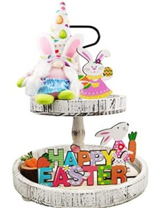 excellanyard easter tiered tray decor easter decorations for table 7 pcs easter decor easter bunny decor easter gnome easter table decor for home kitchen decor, the tiered tray is not included