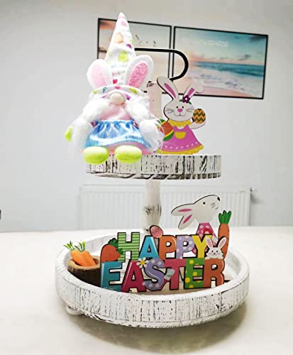 EXCELLANYARD Easter Tiered Tray Decor Easter Decorations for Table 7 PCS Easter Decor Easter Bunny Decor Easter Gnome Easter Table Decor for Home Kitchen Decor, The Tiered Tray is NOT included