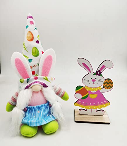 EXCELLANYARD Easter Tiered Tray Decor Easter Decorations for Table 7 PCS Easter Decor Easter Bunny Decor Easter Gnome Easter Table Decor for Home Kitchen Decor, The Tiered Tray is NOT included