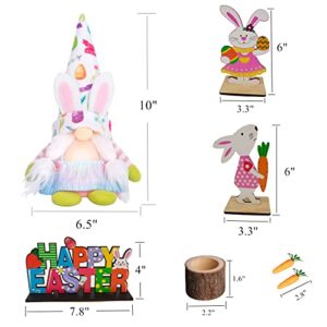 EXCELLANYARD Easter Tiered Tray Decor Easter Decorations for Table 7 PCS Easter Decor Easter Bunny Decor Easter Gnome Easter Table Decor for Home Kitchen Decor, The Tiered Tray is NOT included