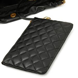 Quilted Leather Tote Bag for Women Large Shoulder Handbags Travel Work Purse With 1 Small Wristlet purse (1-Black)