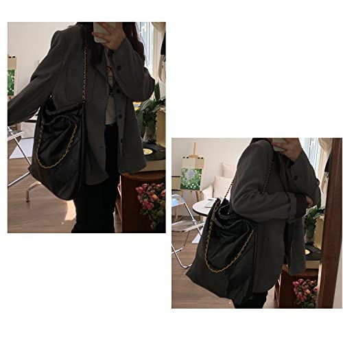Quilted Leather Tote Bag for Women Large Shoulder Handbags Travel Work Purse With 1 Small Wristlet purse (1-Black)