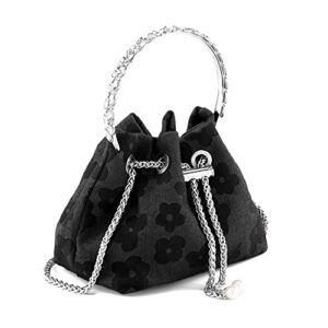 Ayliss Women Evening Handbag Mini Clutch Rhinestone Pouch Crossbody Handbag Purse Top Handle Floral Shoulder Bag Prom (Mini,Black)