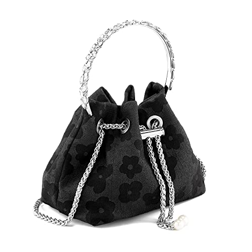 Ayliss Women Evening Handbag Mini Clutch Rhinestone Pouch Crossbody Handbag Purse Top Handle Floral Shoulder Bag Prom (Mini,Black)