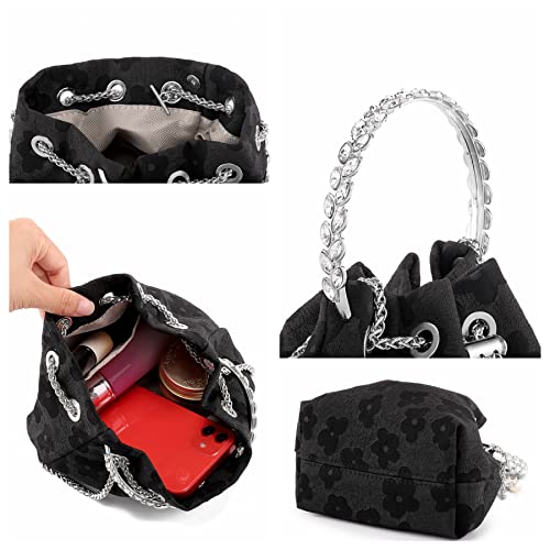 Ayliss Women Evening Handbag Mini Clutch Rhinestone Pouch Crossbody Handbag Purse Top Handle Floral Shoulder Bag Prom (Mini,Black)