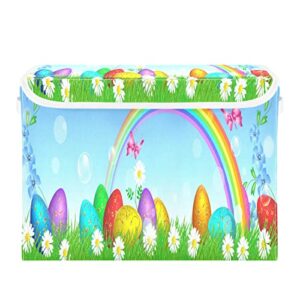 kigai spring rainbow easter eggs storage basket with lid collapsible storage bin fabric box closet organizer for home bedroom office 1 pack