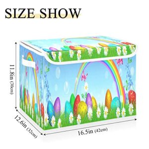 Kigai Spring Rainbow Easter Eggs Storage Basket with Lid Collapsible Storage Bin Fabric Box Closet Organizer for Home Bedroom Office 1 Pack