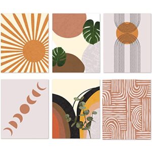 villa posh boho wall decor art prints – set of 6 mid century modern decor on canvas style cardstock – neutral wall art minimalist wall art pictures for wall eclectic wall art – 8×10 prints unframed