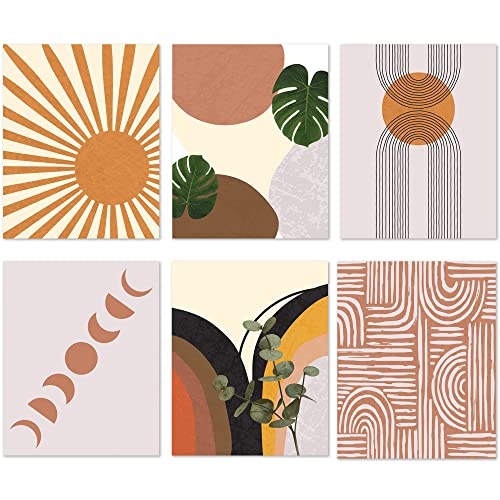 Villa Posh Boho Wall Decor Art Prints - Set of 6 Mid Century Modern Decor on Canvas Style Cardstock - Neutral Wall Art Minimalist Wall Art Pictures For Wall Eclectic Wall Art - 8x10 Prints UNFRAMED