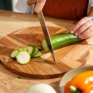 Acacia Wood Cutting Board and Chopping Board with Handle for Meat, Cheese Board, Vegetables, Bread, and Charcuterie - Decorative Round Wooden Serving Board for Kitchen and Dining Room, Large 17” x 13”