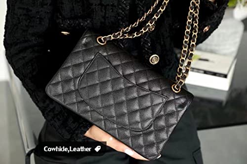 Yannie Womens Caviar Crossbody Shoulder Bags Quilted Cross body Satchel Handbags Women prom party Bag Purse with Gift Box (Black 2)