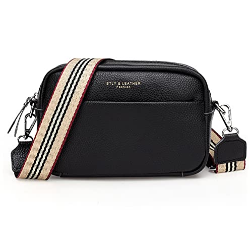 Atgbiem black crossbody bags for women small leather cross body purse camera bag thick strap crossbody bags for women