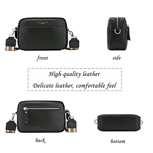 Atgbiem black crossbody bags for women small leather cross body purse camera bag thick strap crossbody bags for women