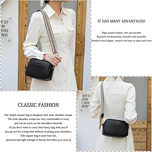 Atgbiem black crossbody bags for women small leather cross body purse camera bag thick strap crossbody bags for women