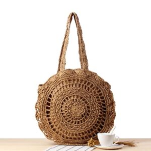 liuzh round women beach bags large capacity shopper tote straw knitting woven shoulder bags travel handbags (color : e, size : 1)