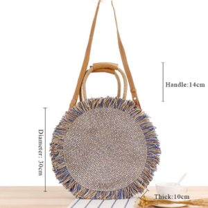 LIUZH Casual Women Shoulder Bags Round Shape Woven Tassel Summer Beach Bag Large Capacity Tote Lady Big Purses (Color : E, Size : 1)