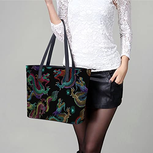 Womens Handbag Dragons Leather Tote Bag Top Handle Satchel Bags For Lady