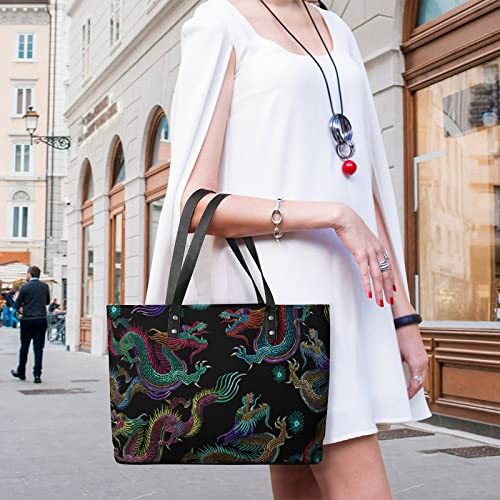 Womens Handbag Dragons Leather Tote Bag Top Handle Satchel Bags For Lady